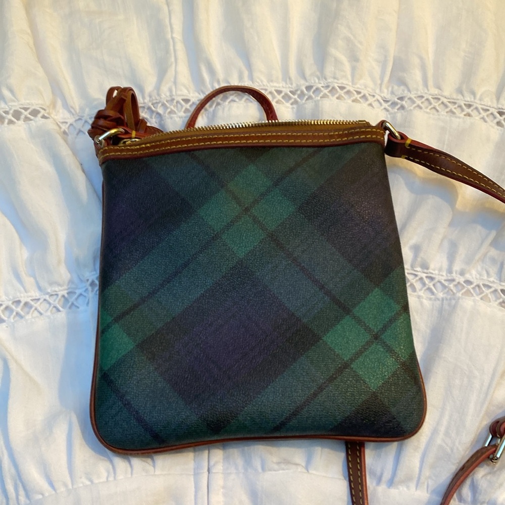 Dooney & Bourke Green Plaid Crossbody with Brown Leather Trim - Picture 11 of 12